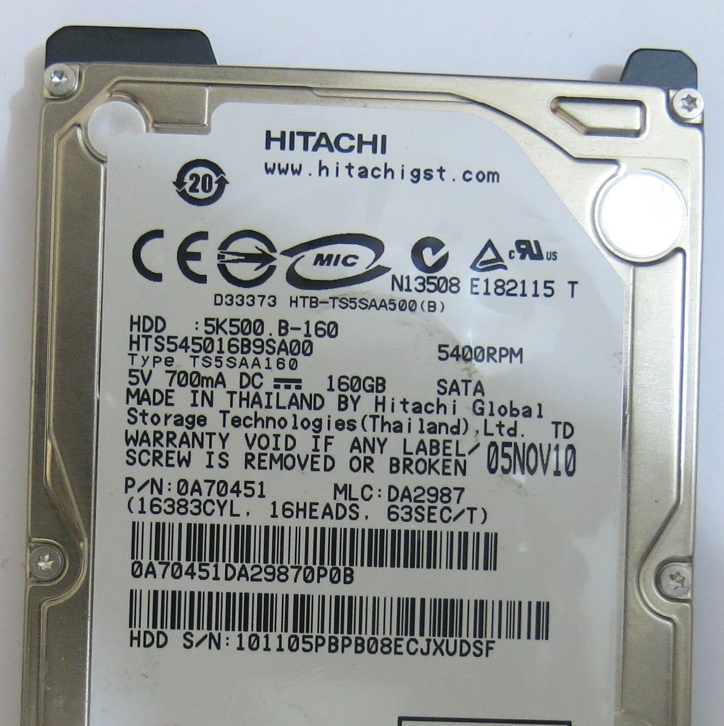 HITACHI HTS545016B9SA00 MLC DA2987 220 0A90161 01 PCB