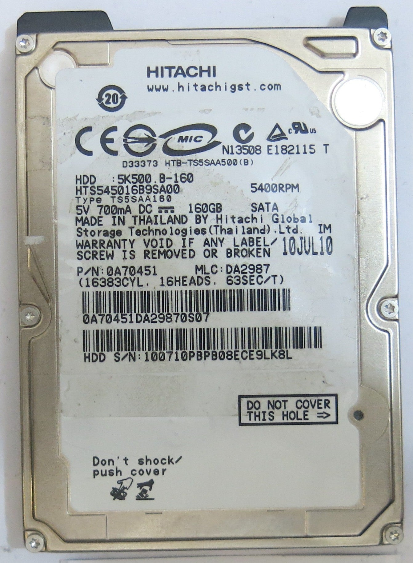 HITACHI HTS545016B9SA00 MLC DA2987 220 0A90161 01 PCB