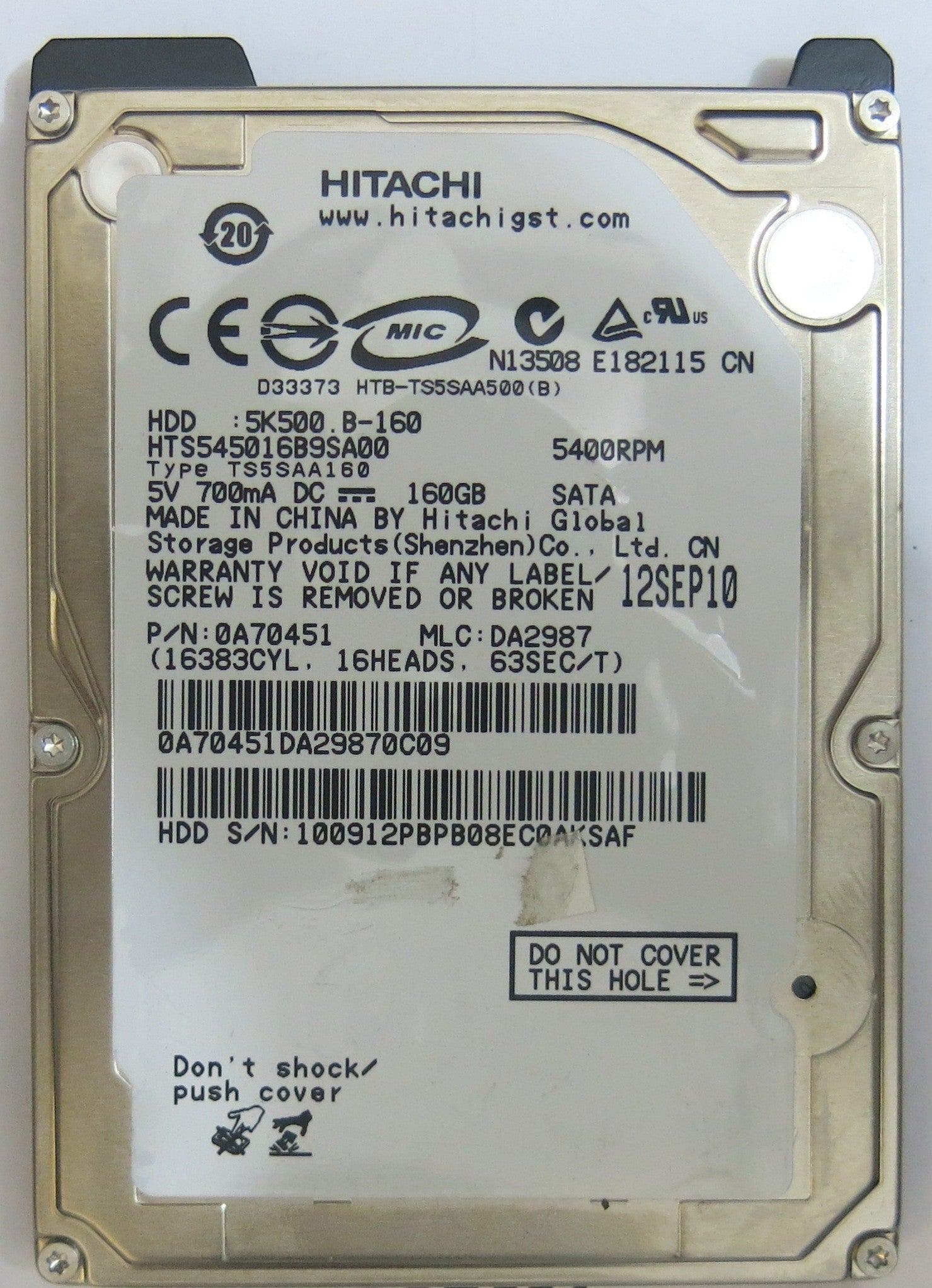 HITACHI HTS545016B9SA00 MLC DA2987 220 0A90161 01 PCB