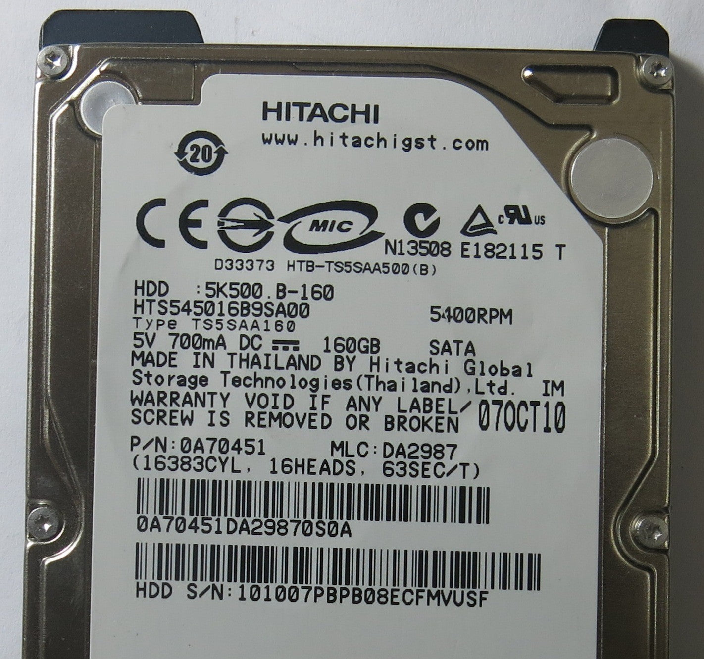 HITACHI HTS545016B9SA00 MLC DA2987 220 0A90161 01 PCB