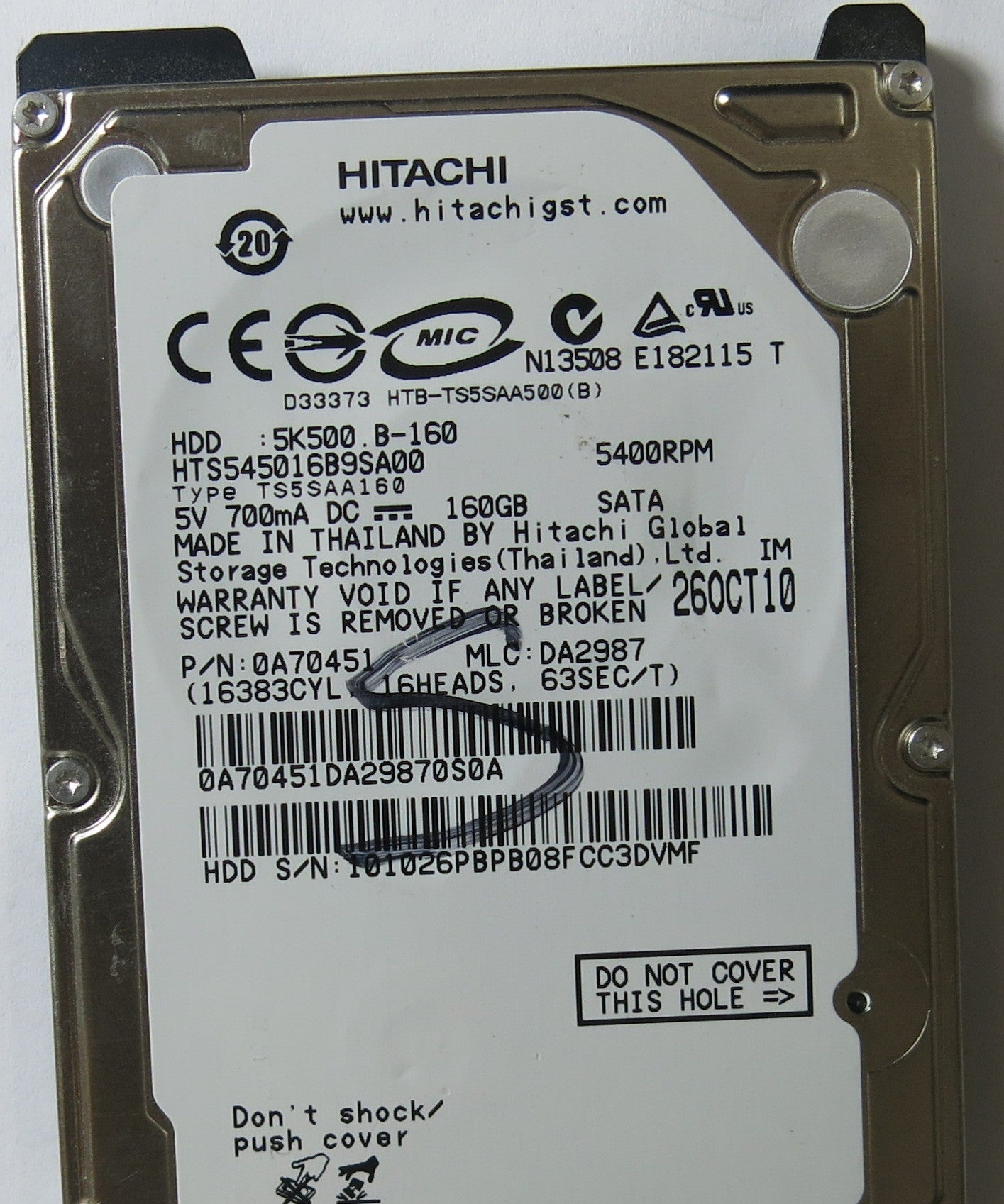 HITACHI HTS545016B9SA00 MLC DA2987 220 0A90161 01 PCB