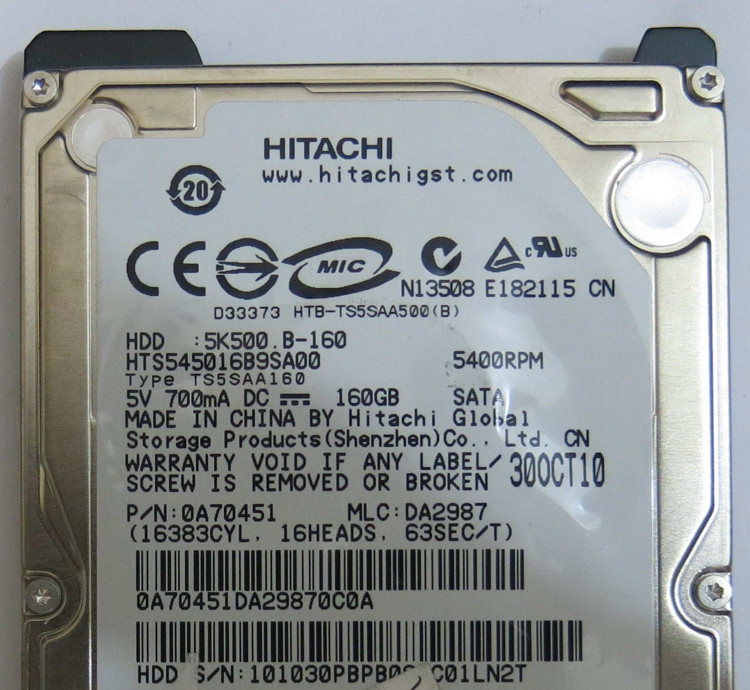 HITACHI HTS545016B9SA00 MLC DA2987 220 0A90161 01 PCB