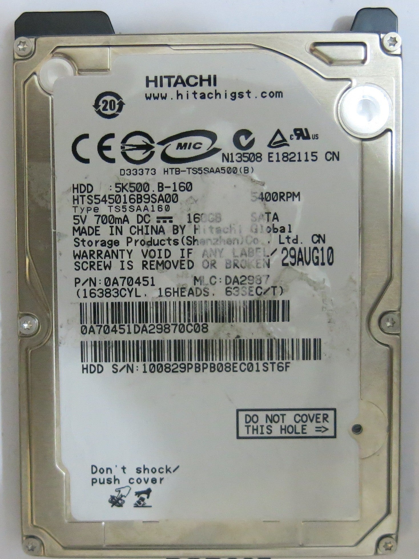 HITACHI HTS545016B9SA00 MLC DA2987 220 0A90161 01 PCB