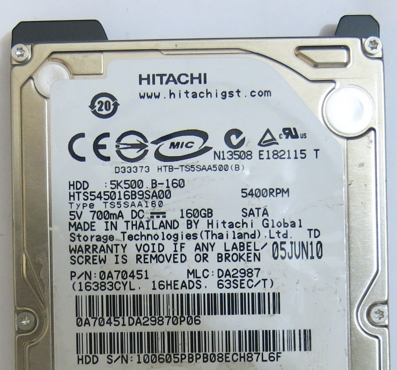HITACHI HTS545016B9SA00 MLC DA2987 220 0A90161 01 PCB