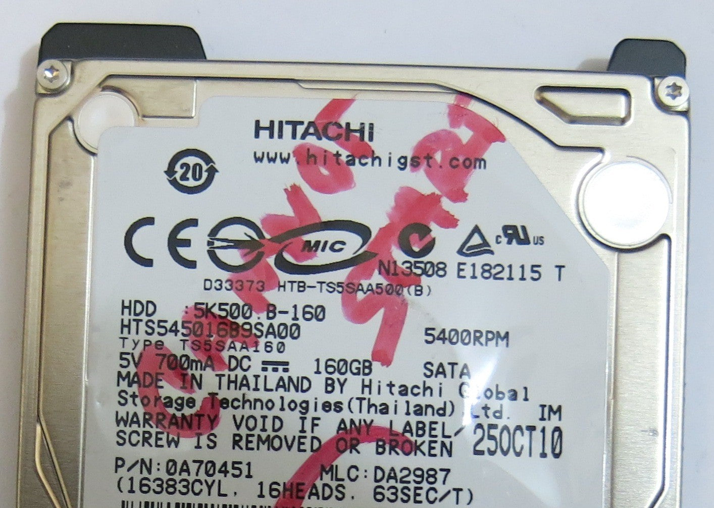 HITACHI HTS545016B9SA00 MLC DA2987 220 0A90161 01 PCB