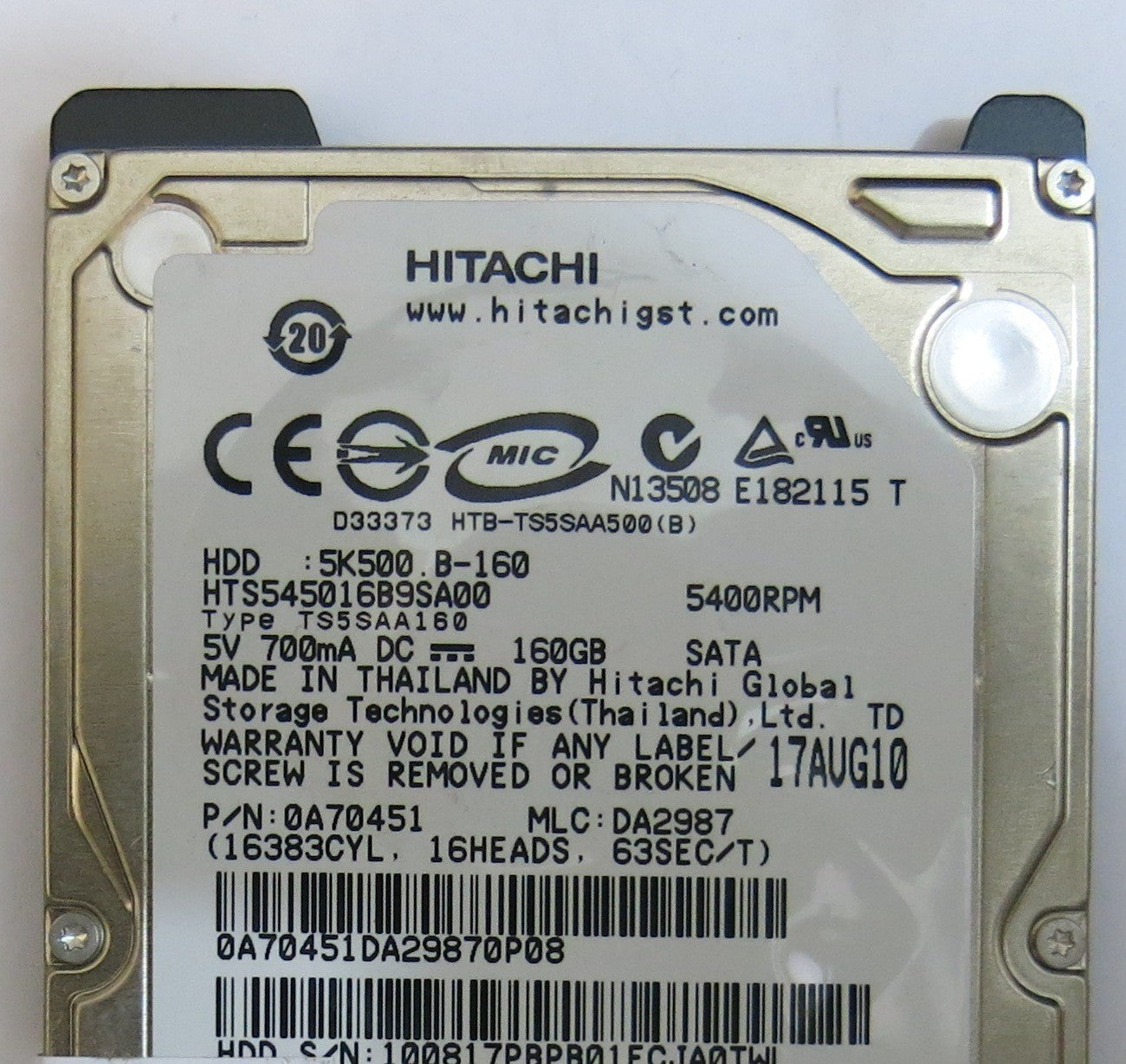 HITACHI HTS545016B9SA00 MLC DA2987 220 0A90161 01 PCB