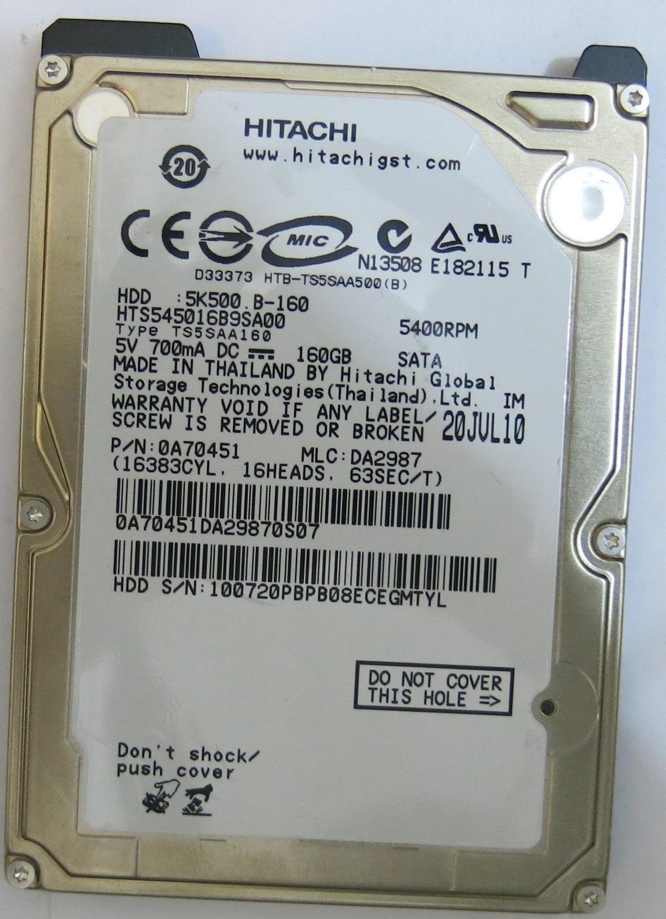 HITACHI HTS545016B9SA00 MLC DA2987 220 0A90161 01 PCB