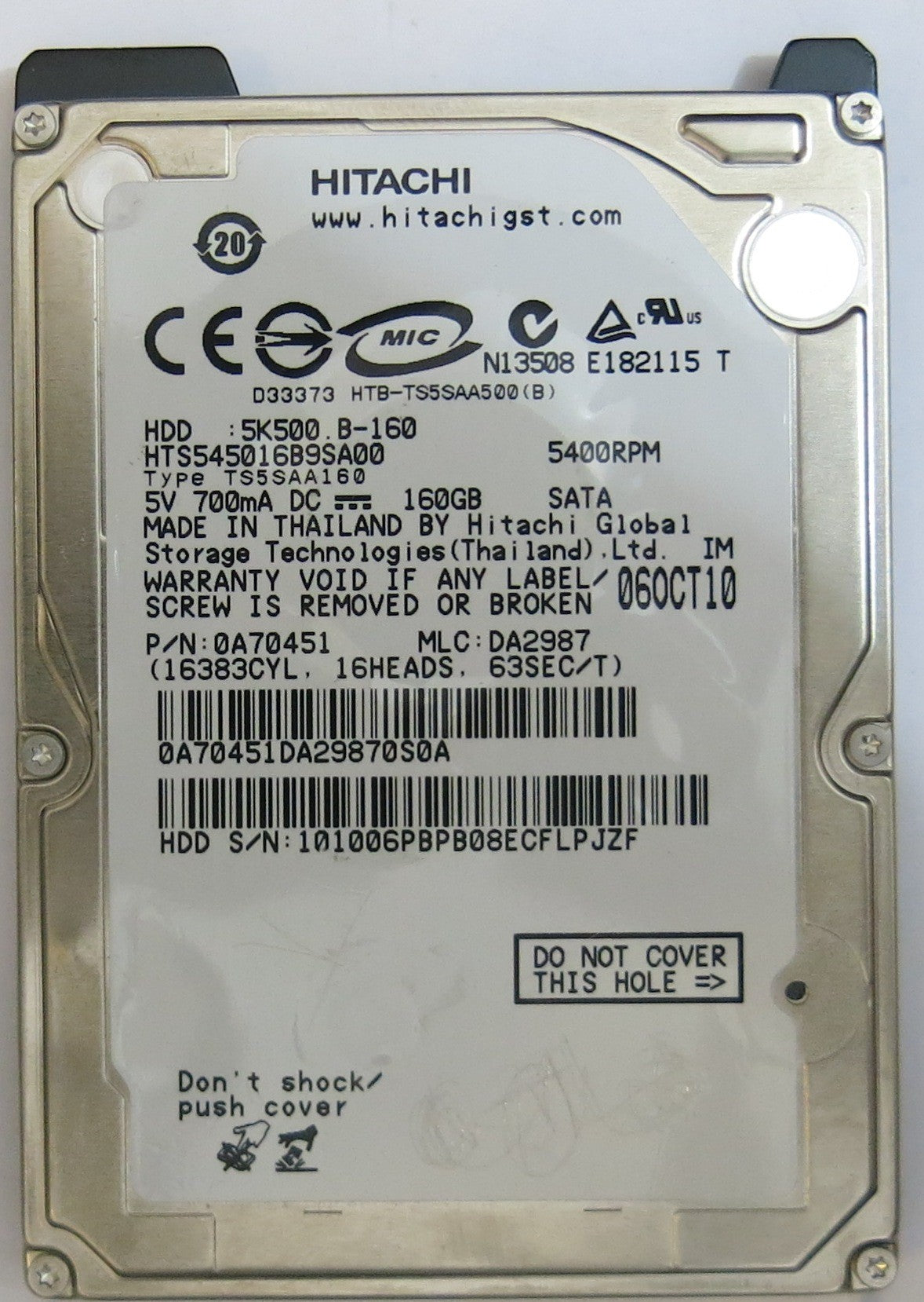 HITACHI HTS545016B9SA00 MLC DA2987 220 0A90161 01 PCB
