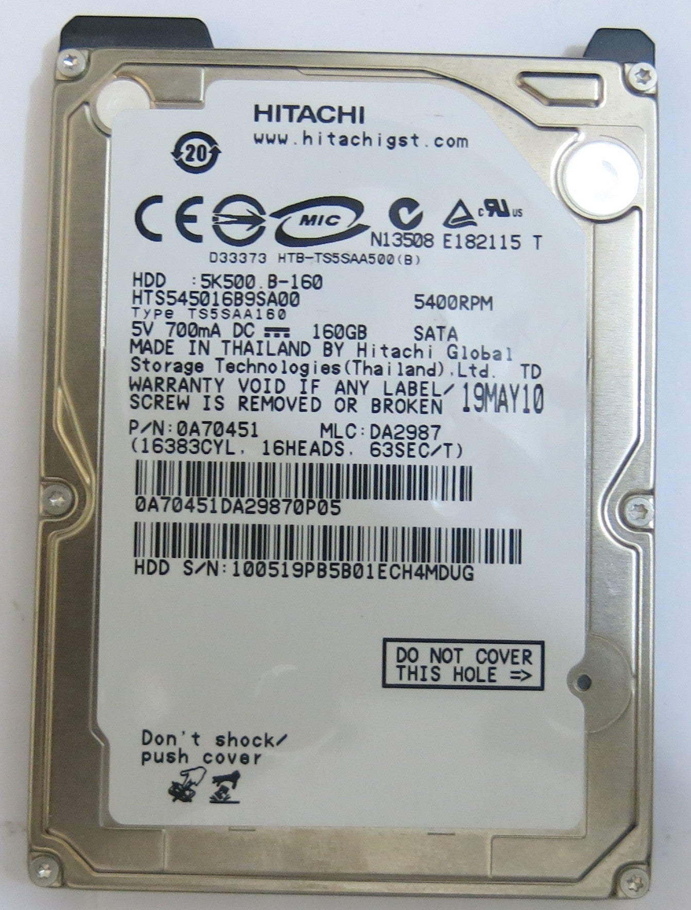 HITACHI HTS545016B9SA00 MLC DA2987 220 0A90161 01 PCB