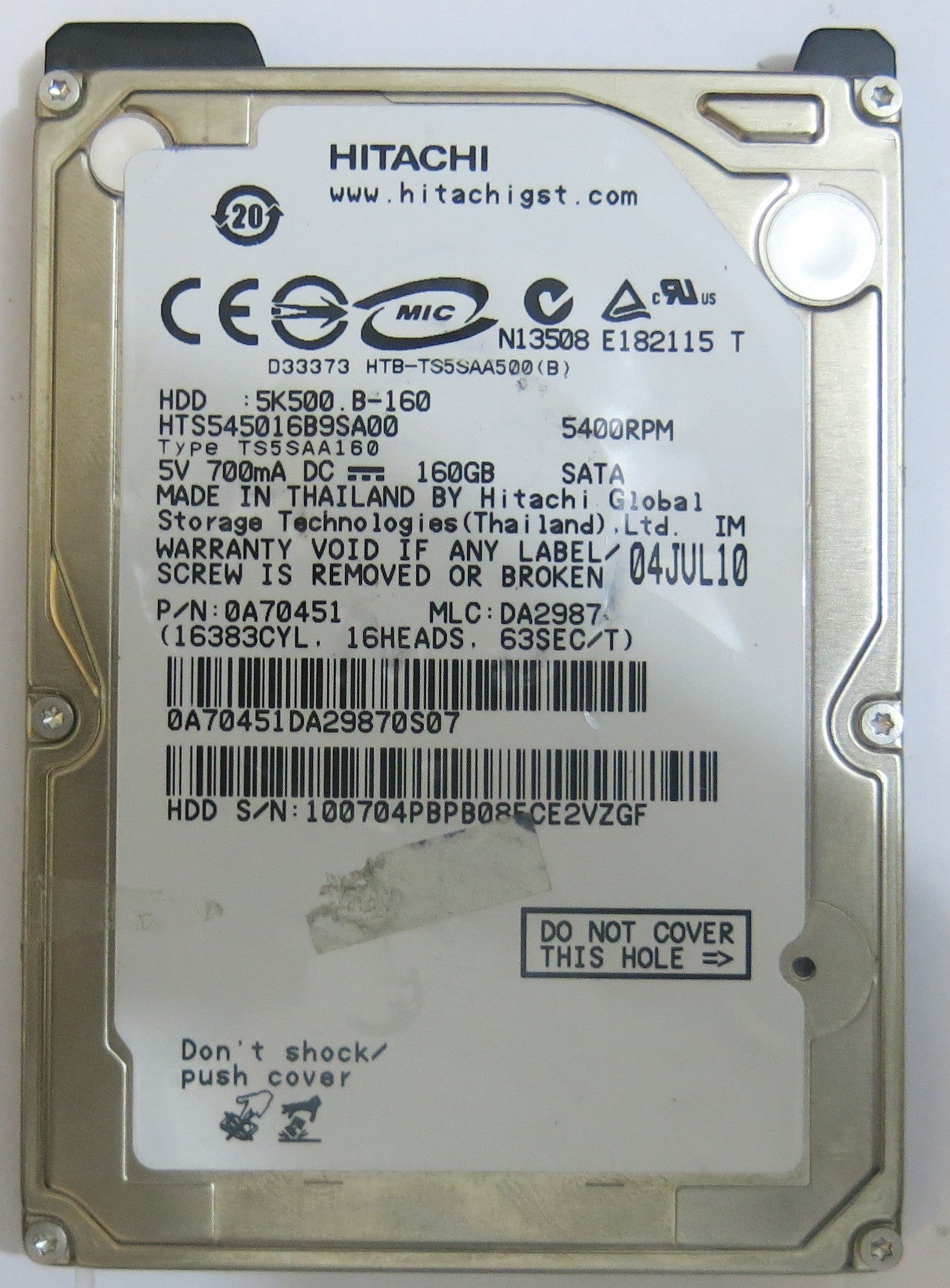 HITACHI HTS545016B9SA00 MLC DA2987 220 0A90161 01 PCB