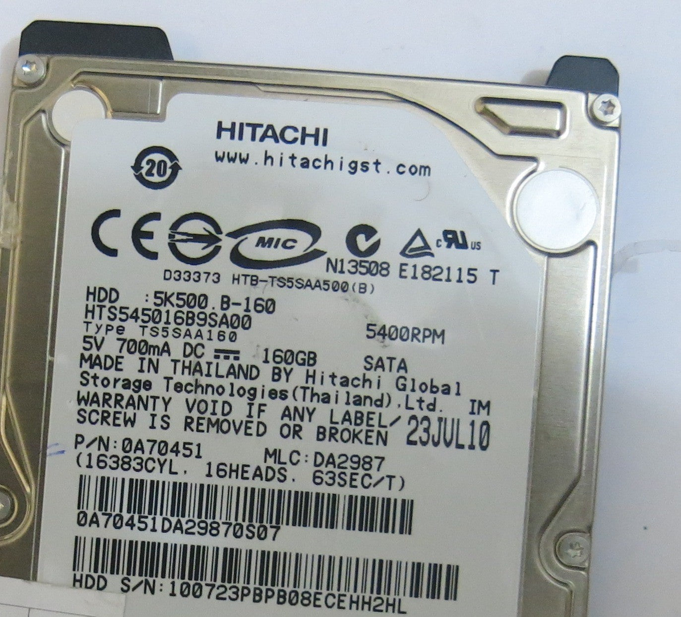 HITACHI HTS545016B9SA00 MLC DA2987 220 0A90161 01 PCB