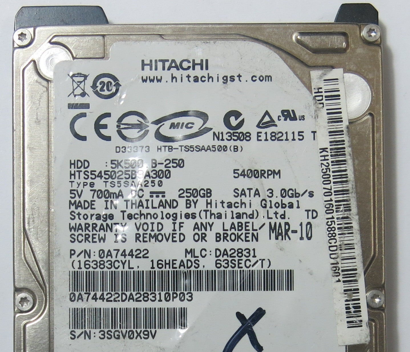HITACHI  HTS545025B9A300 MLC DA2831 220 0A90161 01 PCB