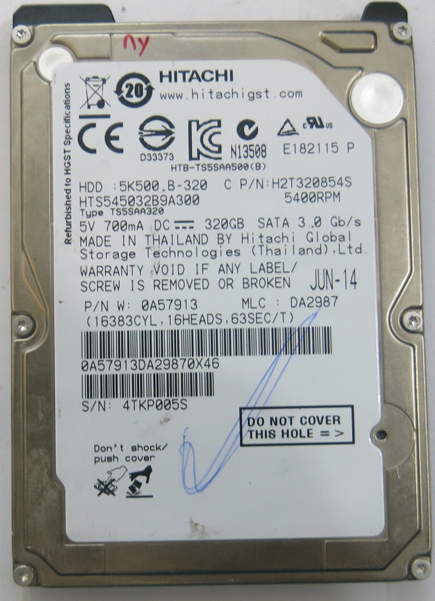 HITACHI HTS545032B9A300 MLC DA2987 220 0A90161 01 PCB