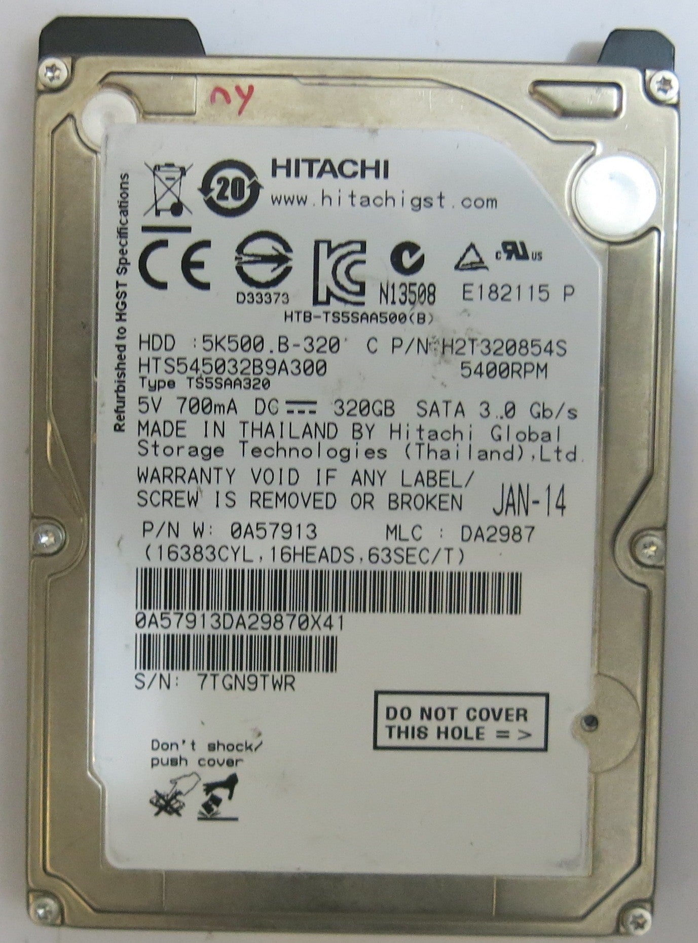 HITACHI HTS545032B9A300 MLC DA2987 220 0A90161 01 PCB
