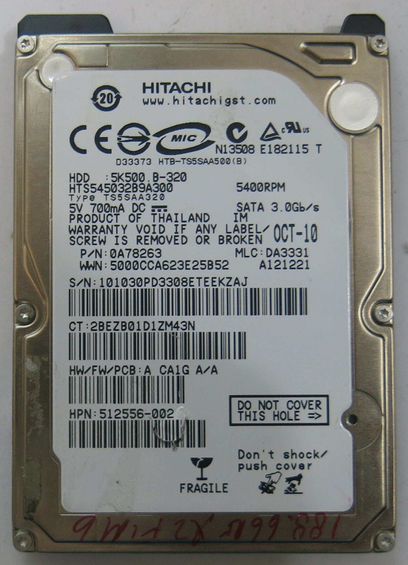 HITACHI HTS545032B9A300 MLC DA3331 220 0A90161 01 PCB