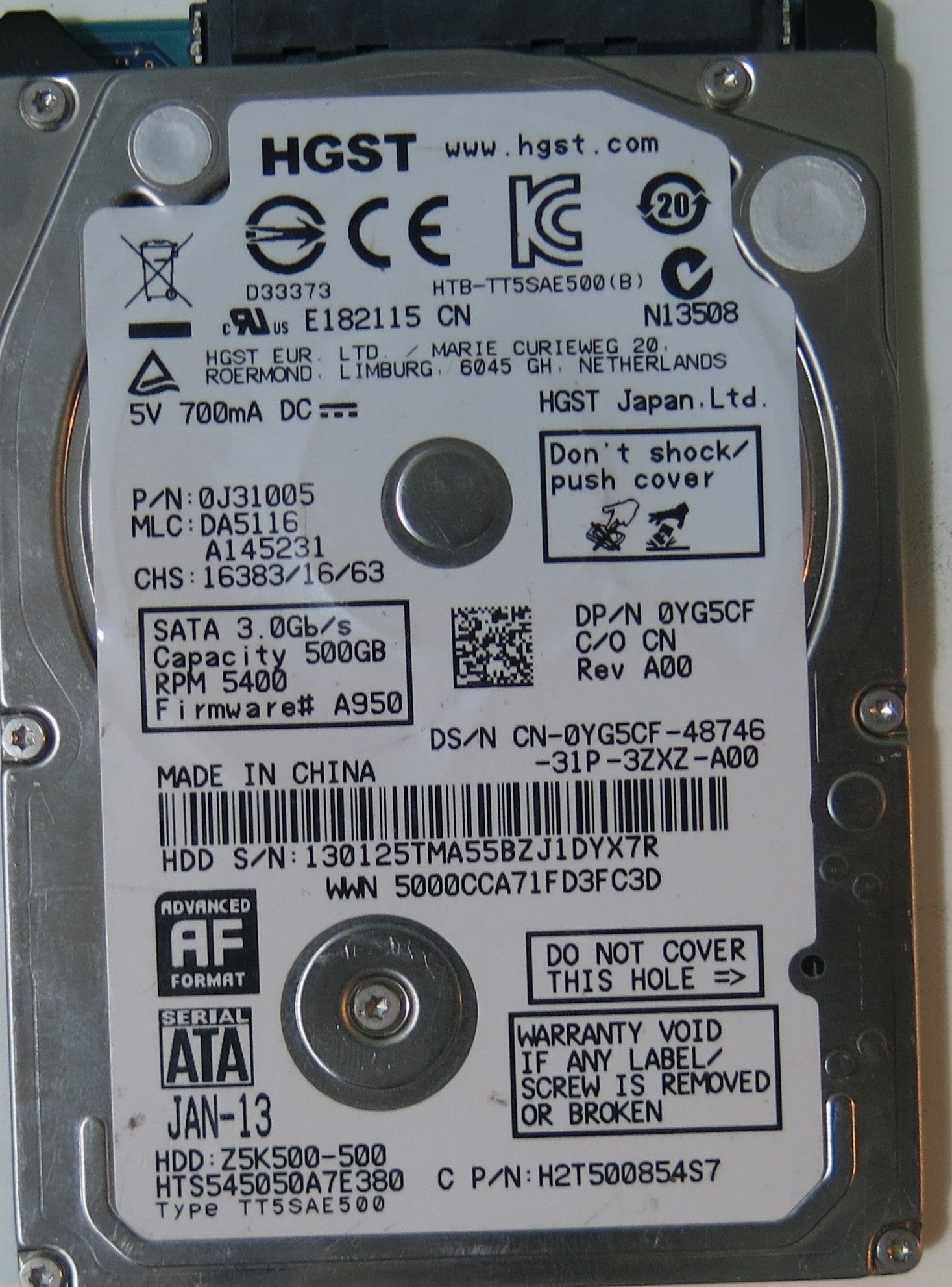 HITACHI HTS5450507E380 PCB 220 0A90351 01,  500.GB