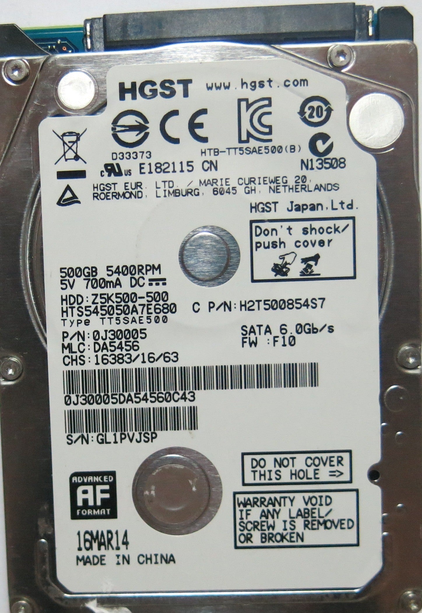 HITACHI HTS545050A7E680 PN 0J30005FW DA5456 500,GB