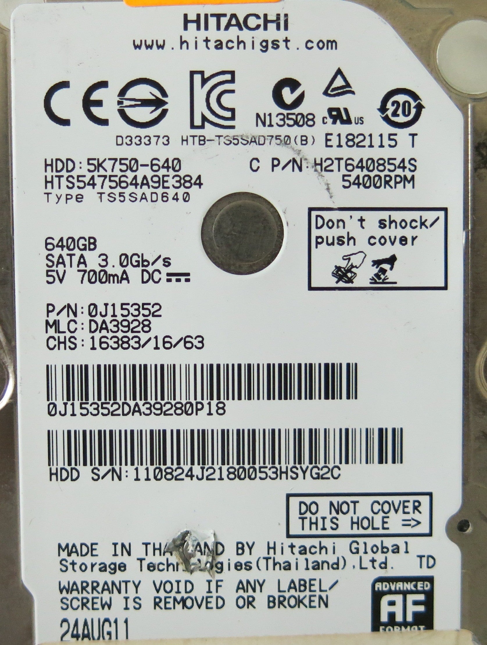 HITACHI HTS547564A9E384 P/N 0J15352 PCB 220 0A90269 01
