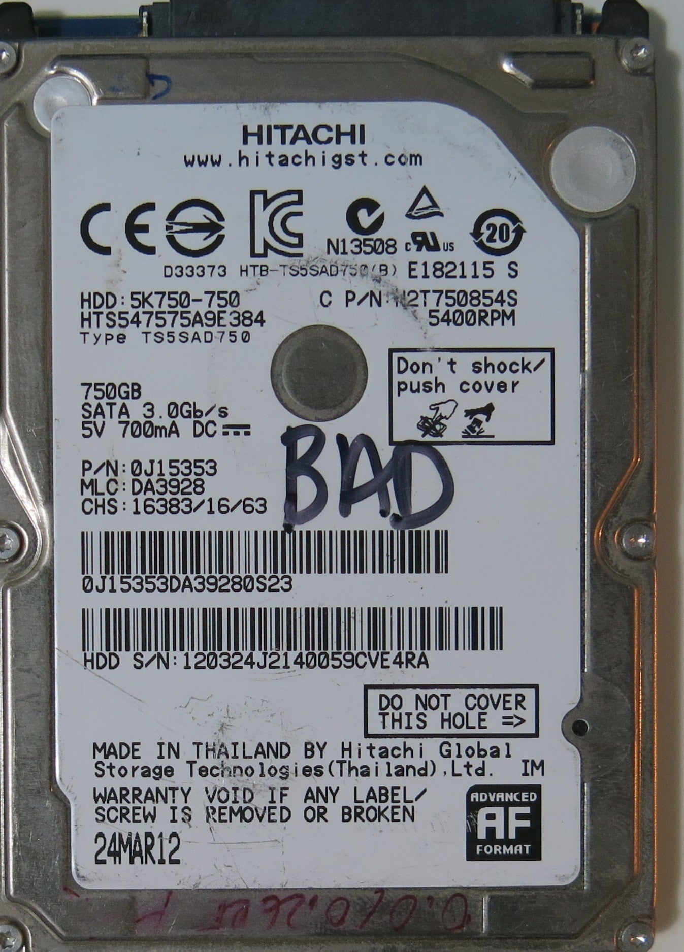 HITACHI HTS547575A9E384 PCB ,  750.GB