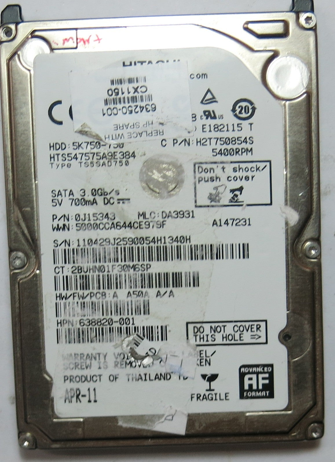 HITACHI HTS547575A9E384,  PCB