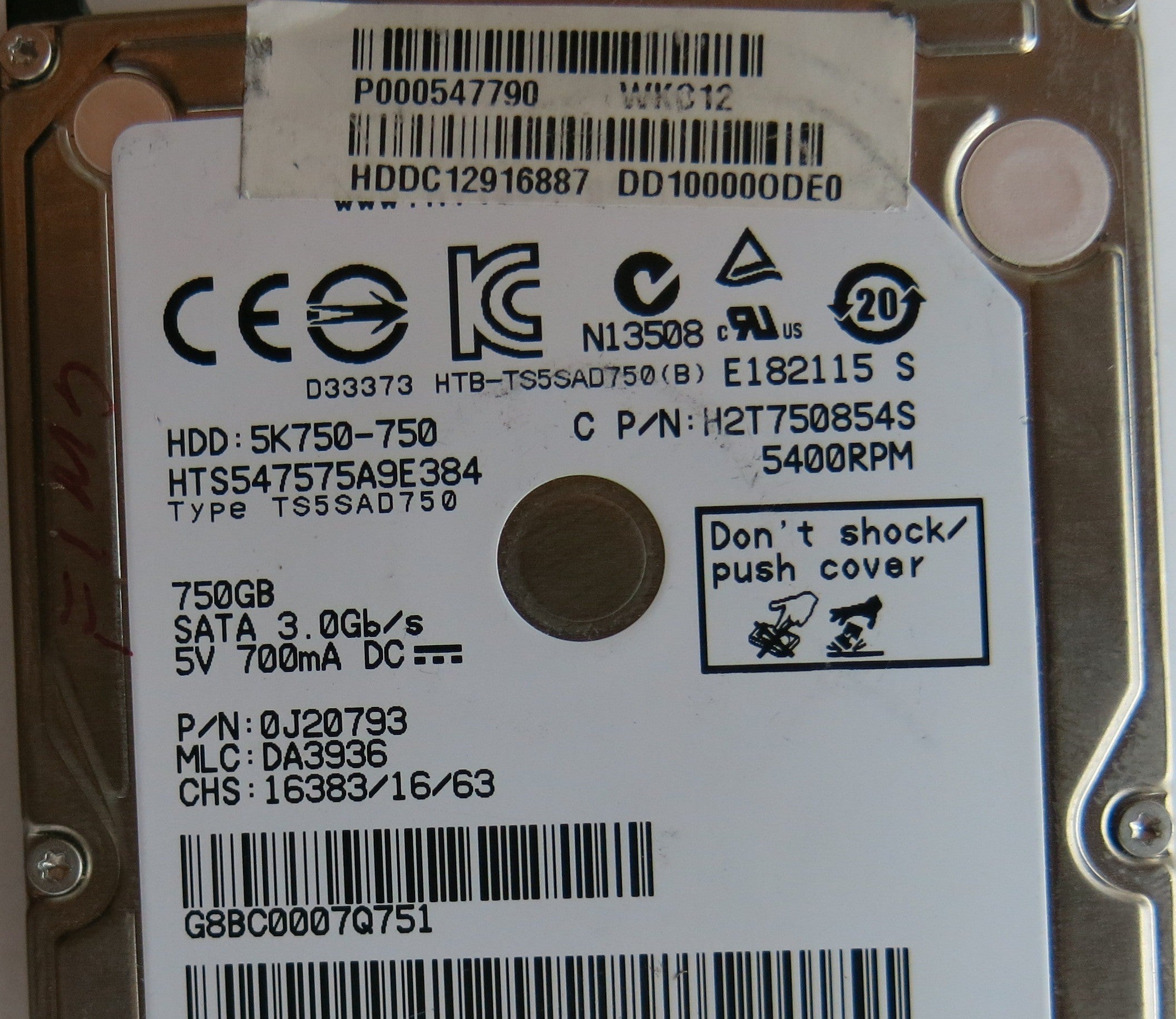 HITACHI HTS547575A9E384, PN 0A20793, MLC, DA3936, 220 0A90269 01 PCB