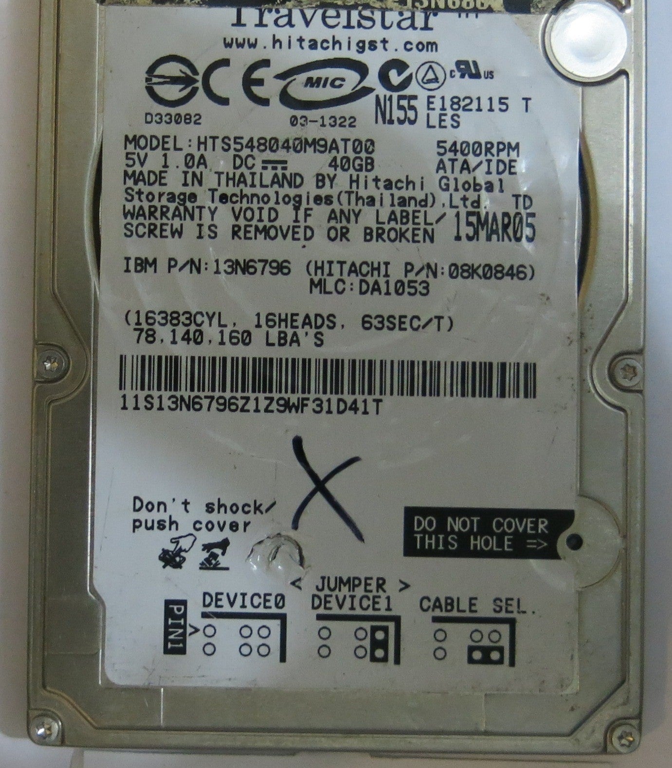 HITACHI HTS548040M9AT00 MLC DA1053 320 08K1797 01 PCB