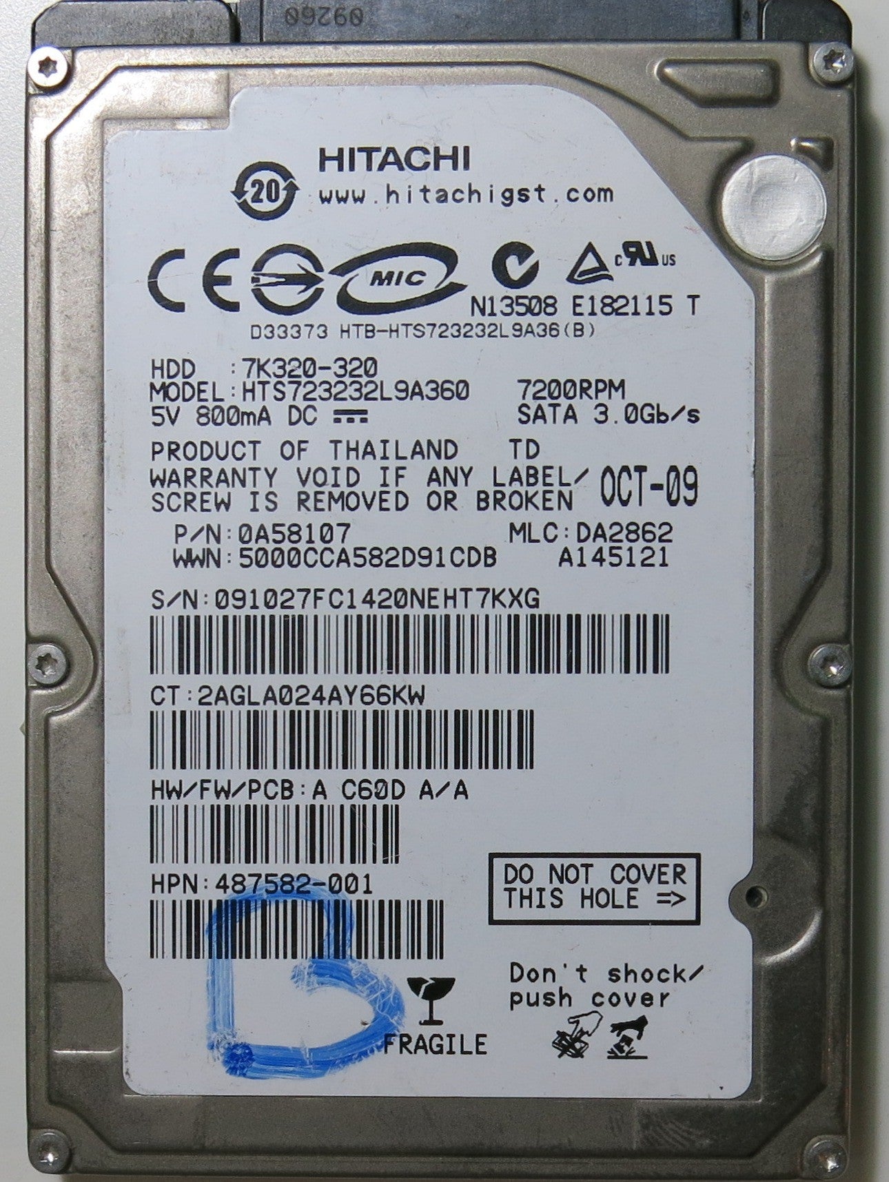 HTS723232L9A360 PN 0A58107FW DA2862 320.GB