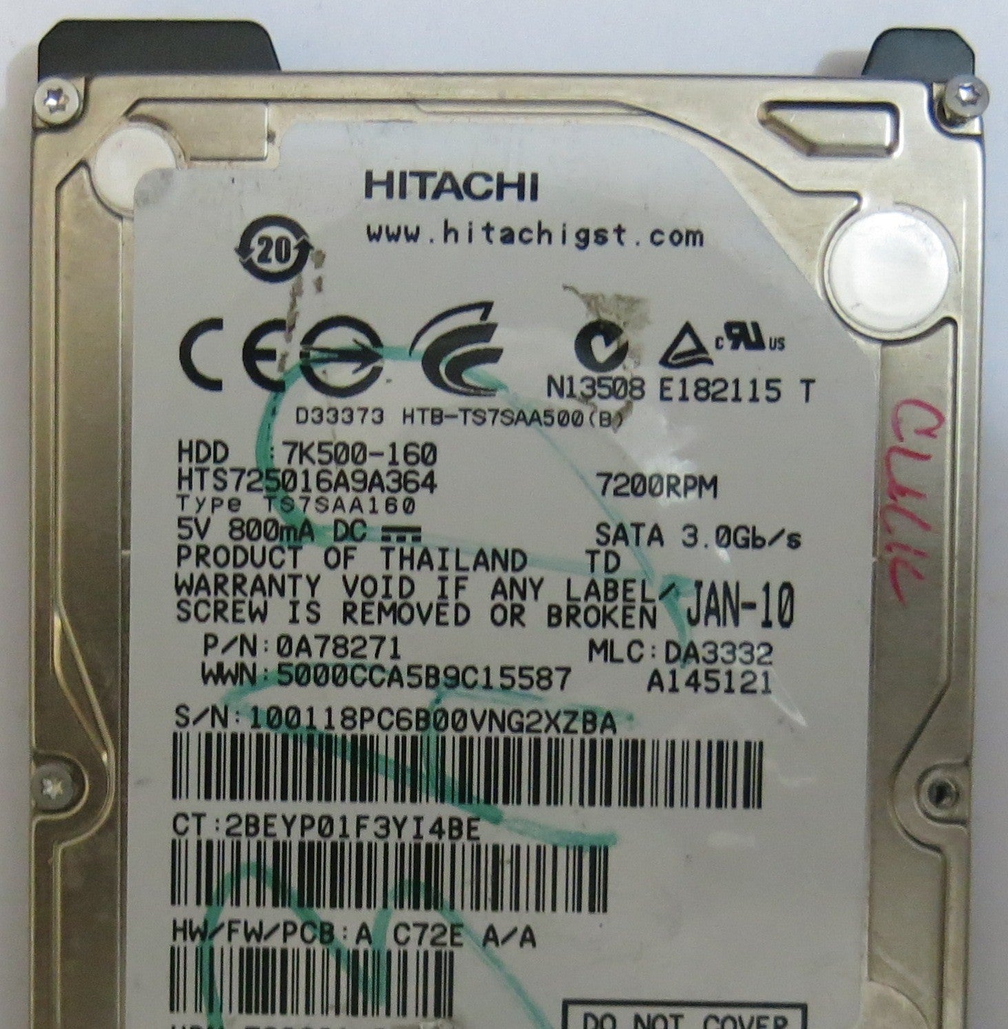 HITACHI HTS725016A9A364 MLC DA3332 220 0A90161 01 PCB