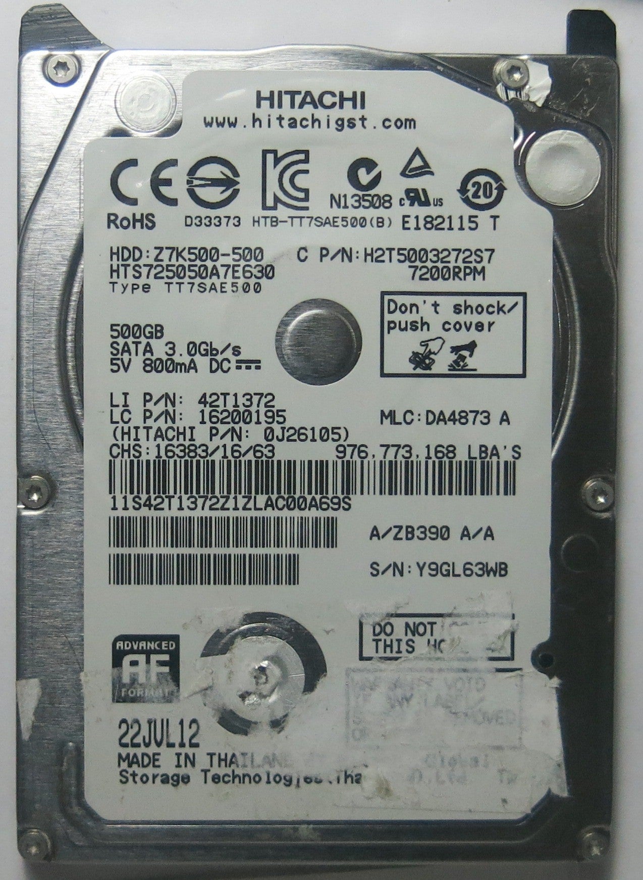 HITACHI HTS725050A7E630 MLC DA4873 A 220 0A90351 01 PCB