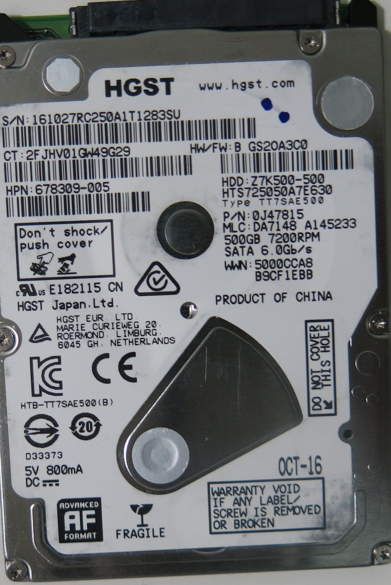 HITACHI HTS725050A7E630 PCB 220 0A90427 01,  500.GB