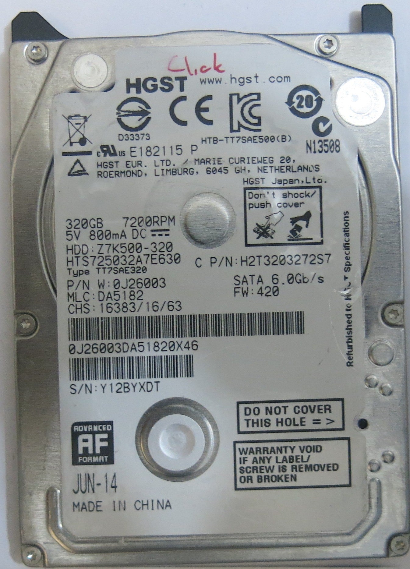 HITACHI HTS755032A7E360 MLC DA5182 220 0A90351 01 PCB
