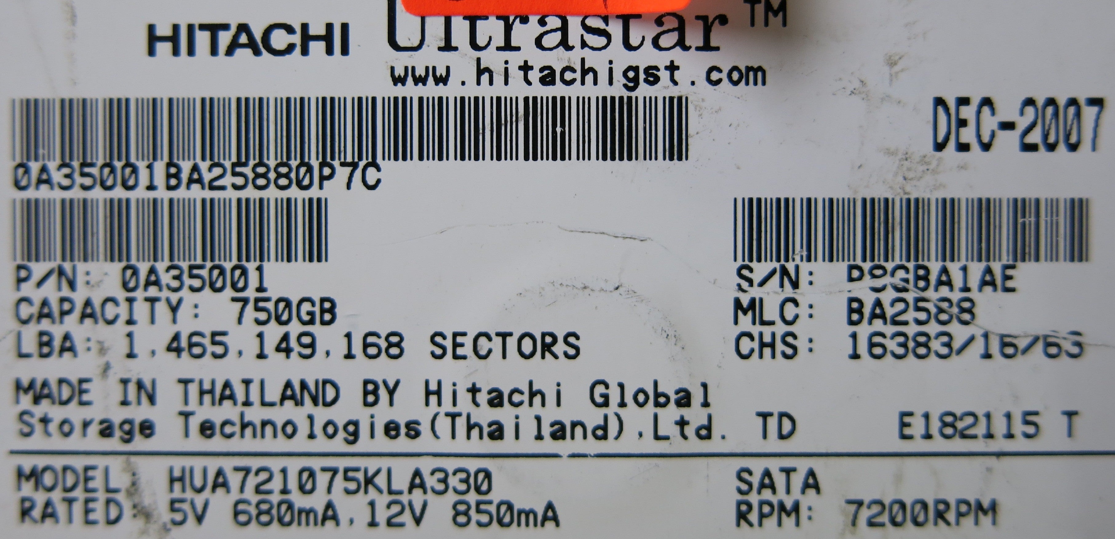 HITACHI HUA721075KLA330 110 0A29636 01 PCB