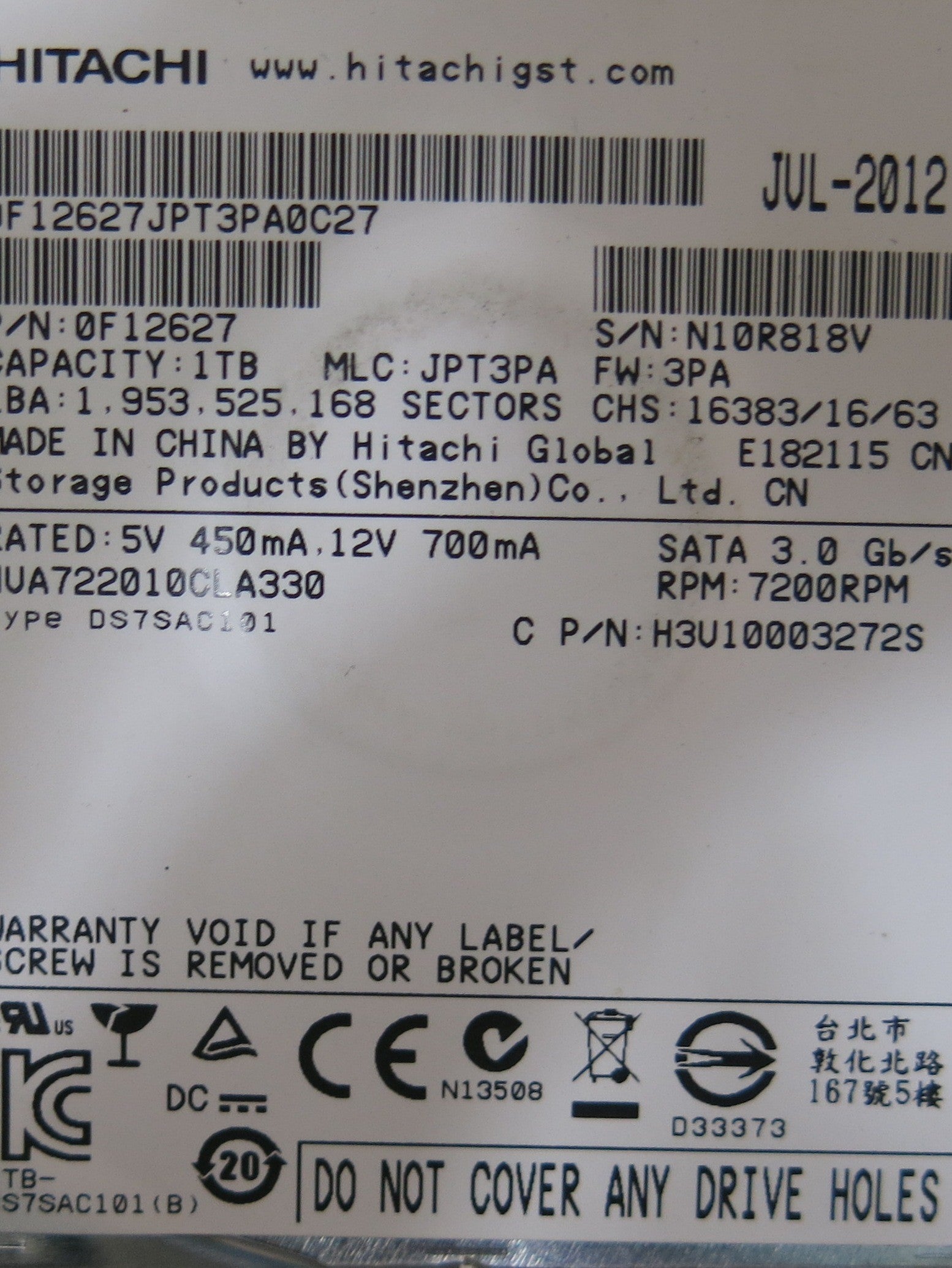 HITACHI HUA722010CLA330,  PCB