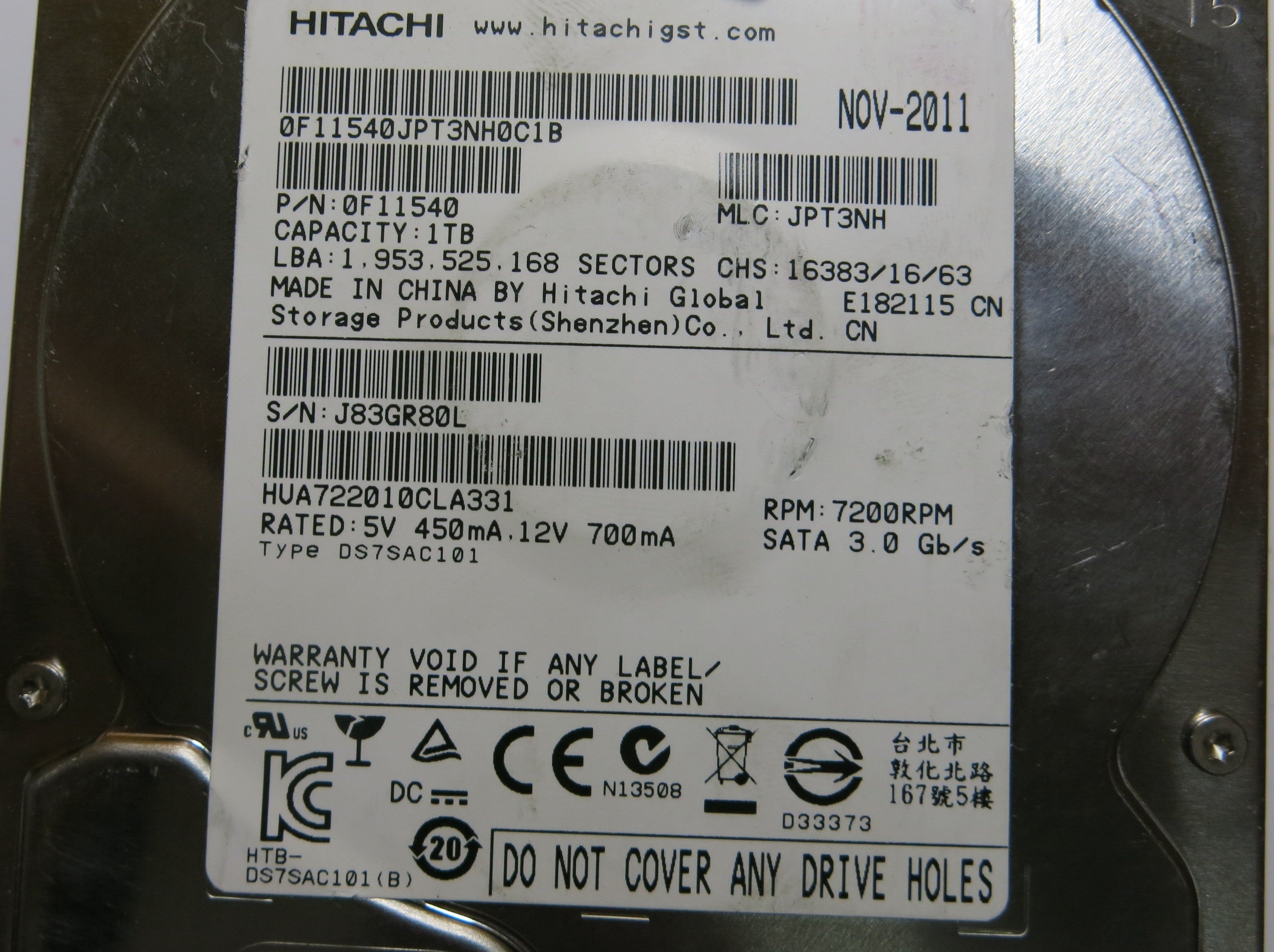 HITACHI HUA722010CLA331 JPT3NH 110 0A90188 01 PCB