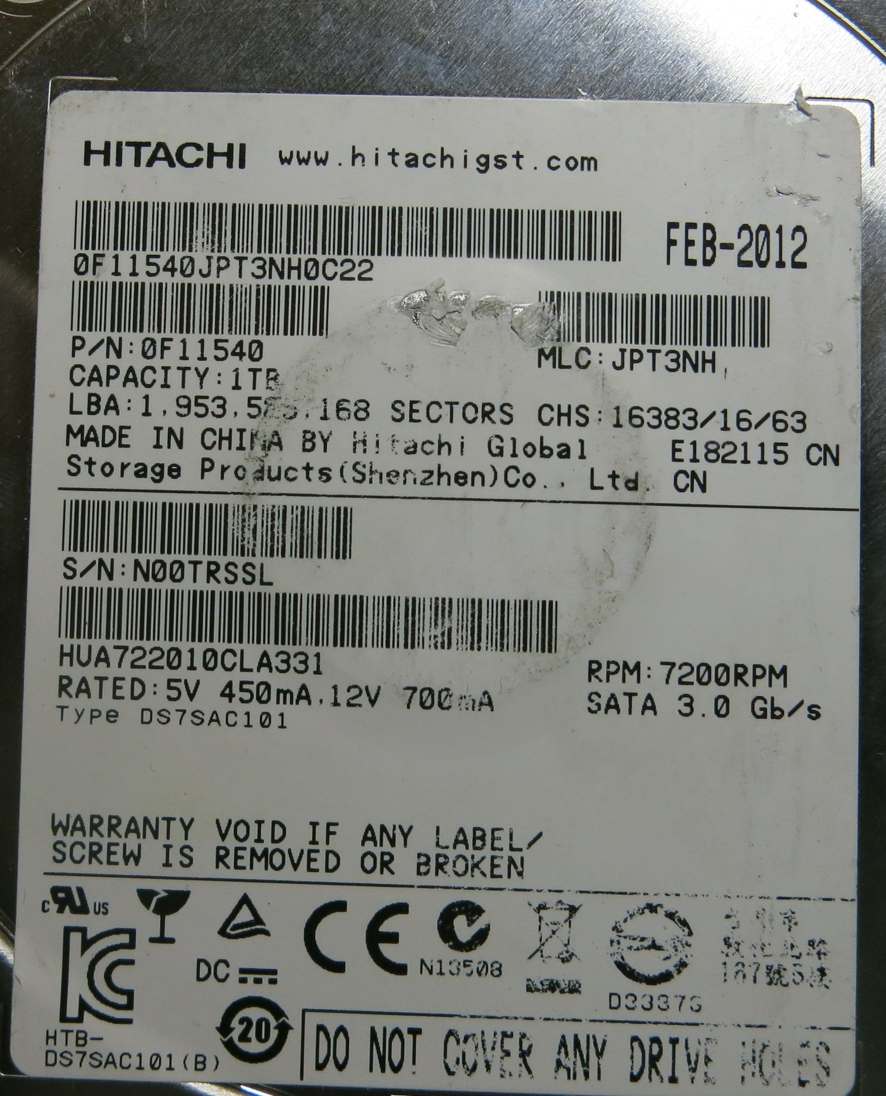 HITACHI HUA722010CLA331 JPT3NH 110 0A90188 01 PCB