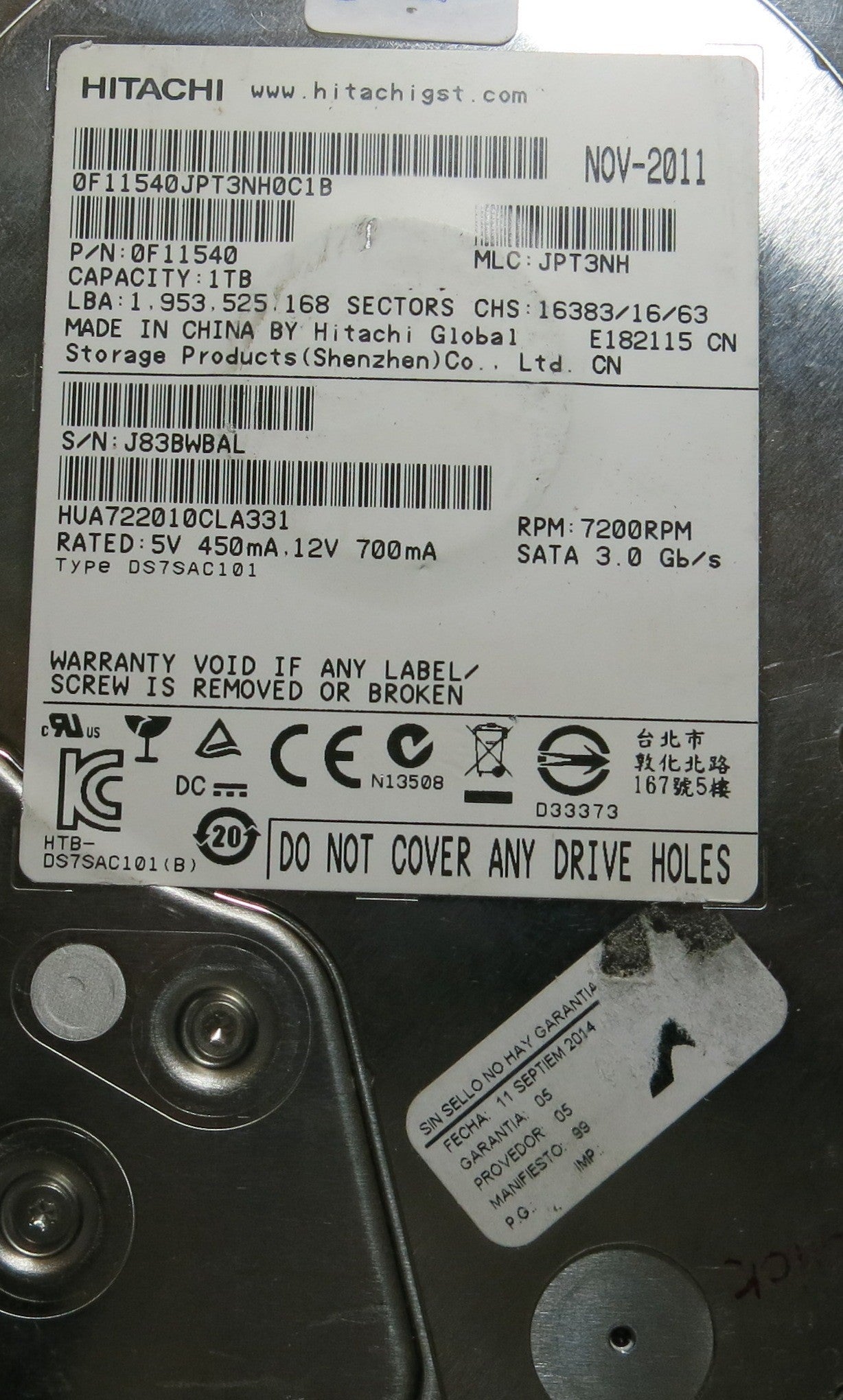 HITACHI HUA722010CLA331 P/N 0F11540 110 0A90188 01 PCB