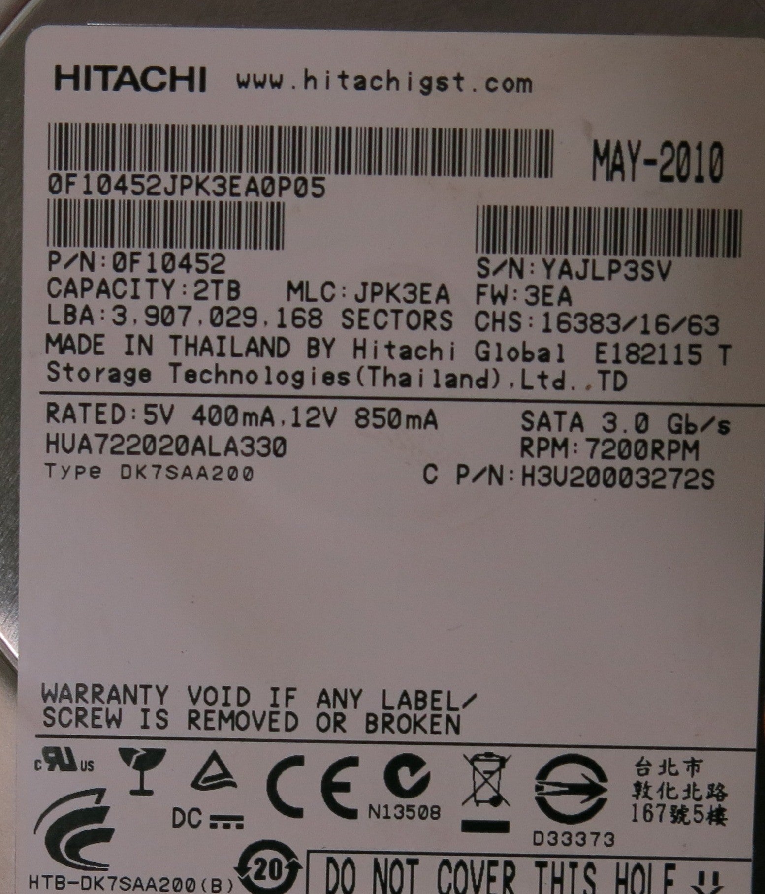 HITACHI HUA722020ALA330,  PCB
