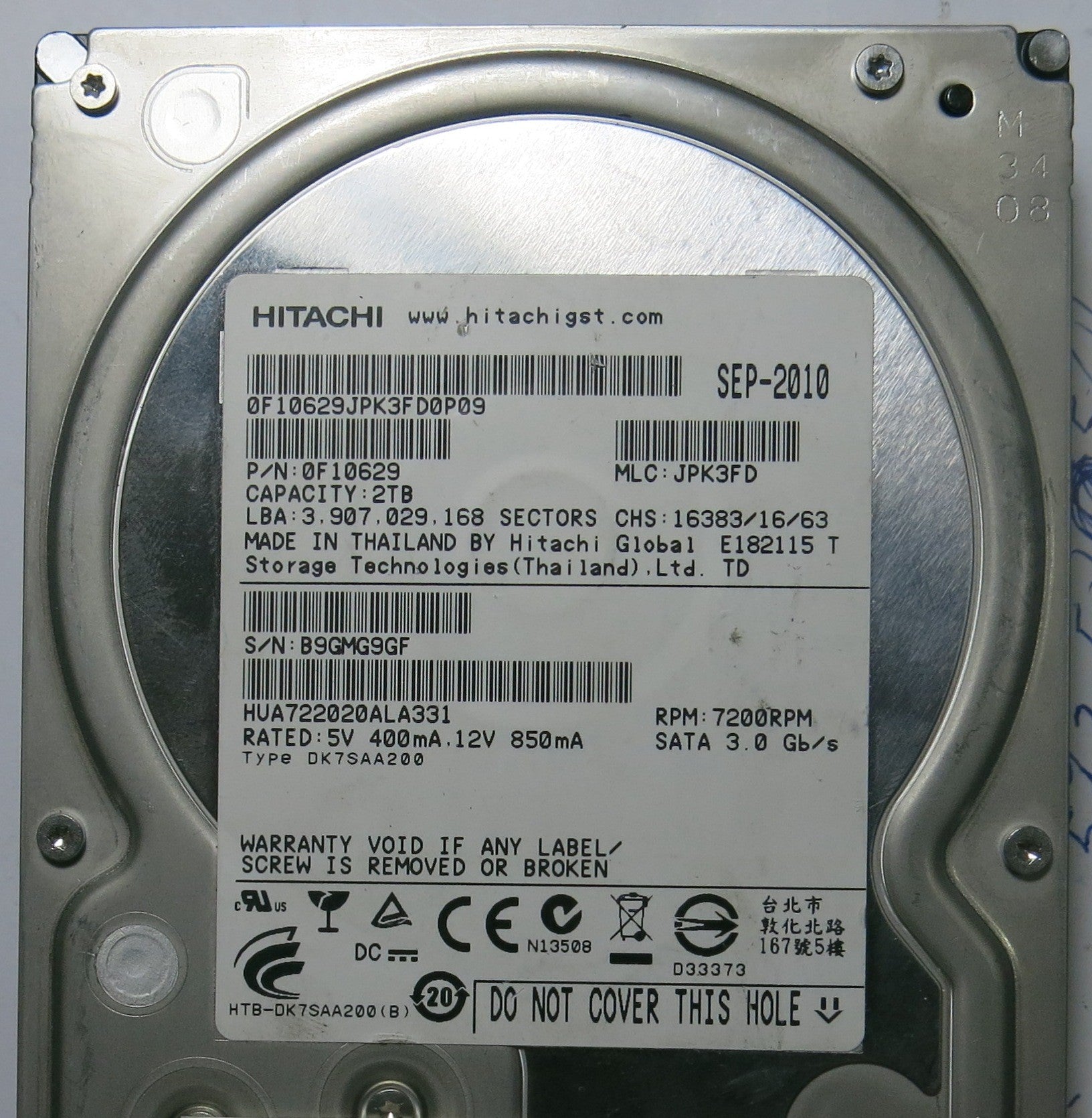 HITACHI HUA722020ALA331 MLC JPK3FD  110 0A90201 01 PCB