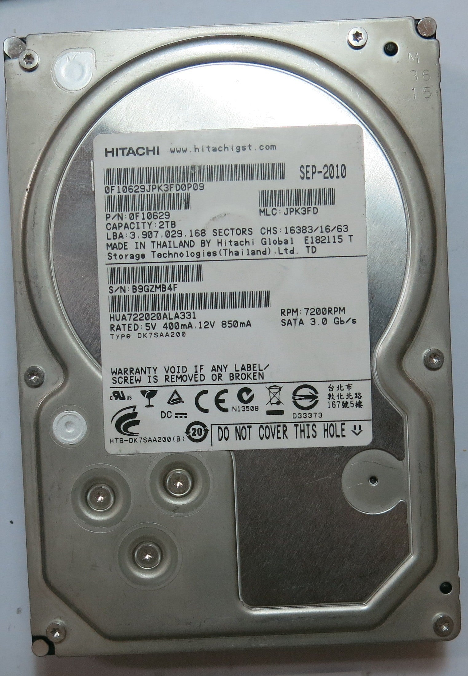 HUA722020ALA331,  Serial:B9GZMB4F,  2TB 3.5,  PCB:110 0A902001- REV A