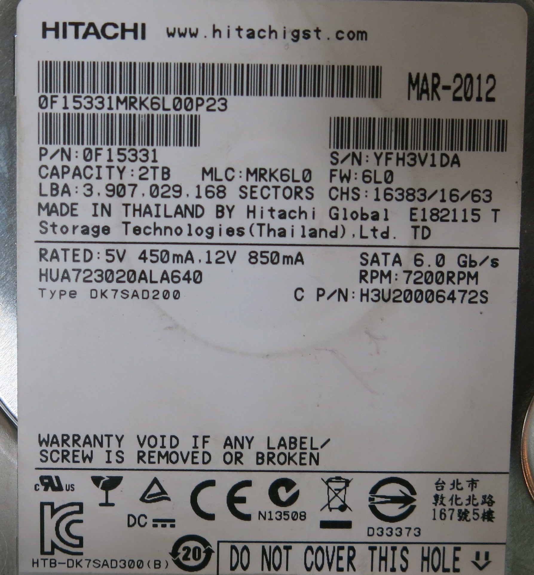 HITACHI HUA723020ALA640,  PCB