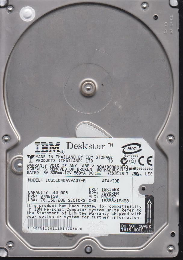 IC35L040AVVA07-0, P/N 07B8130, 40 GB 3,5