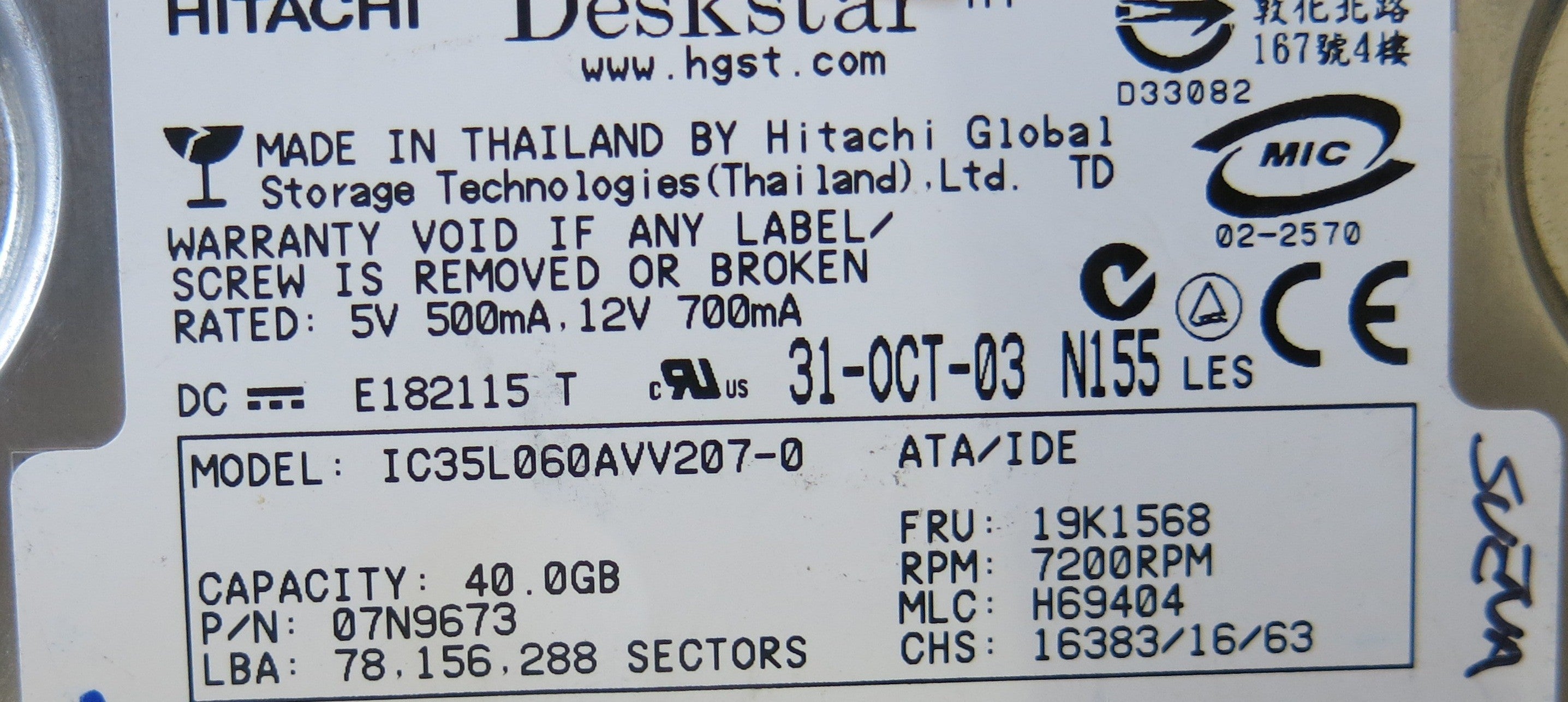 HITACHI IC35L060AVV207-0 PCB F 36H6529 01