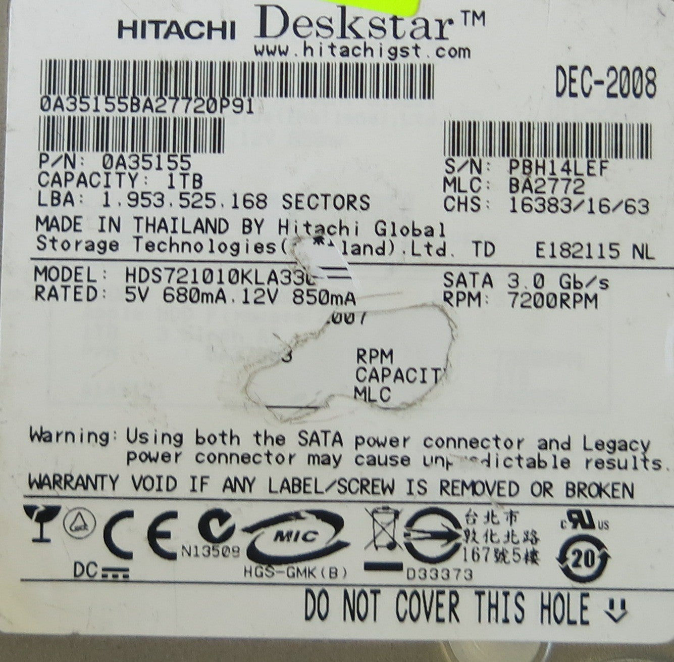 HITACHI P/N 0A35155 110 0A29636 01 PCB