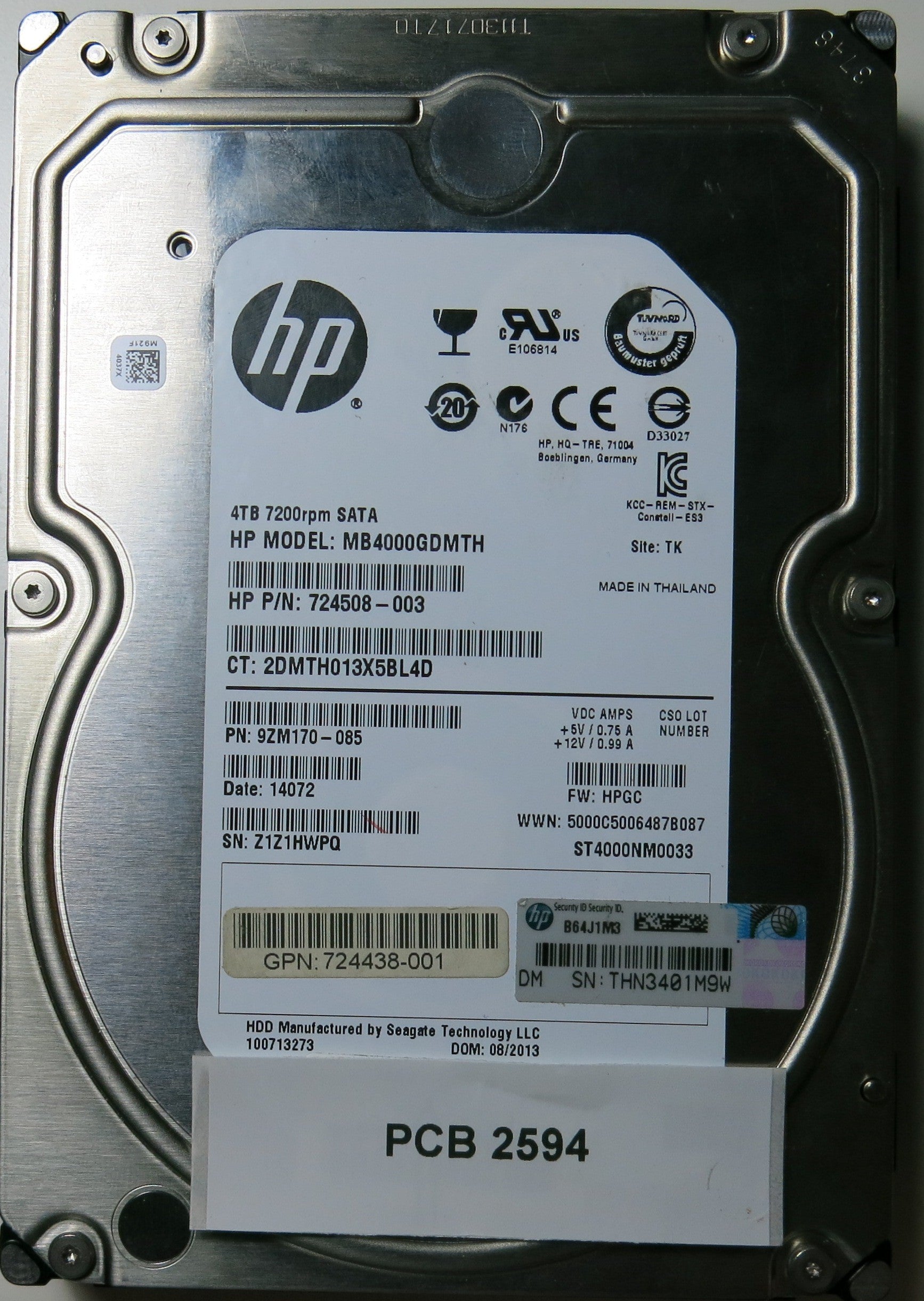 HP MB4000GDMTH, PN 724508-003, MLC  , 100706008REV C PCB
