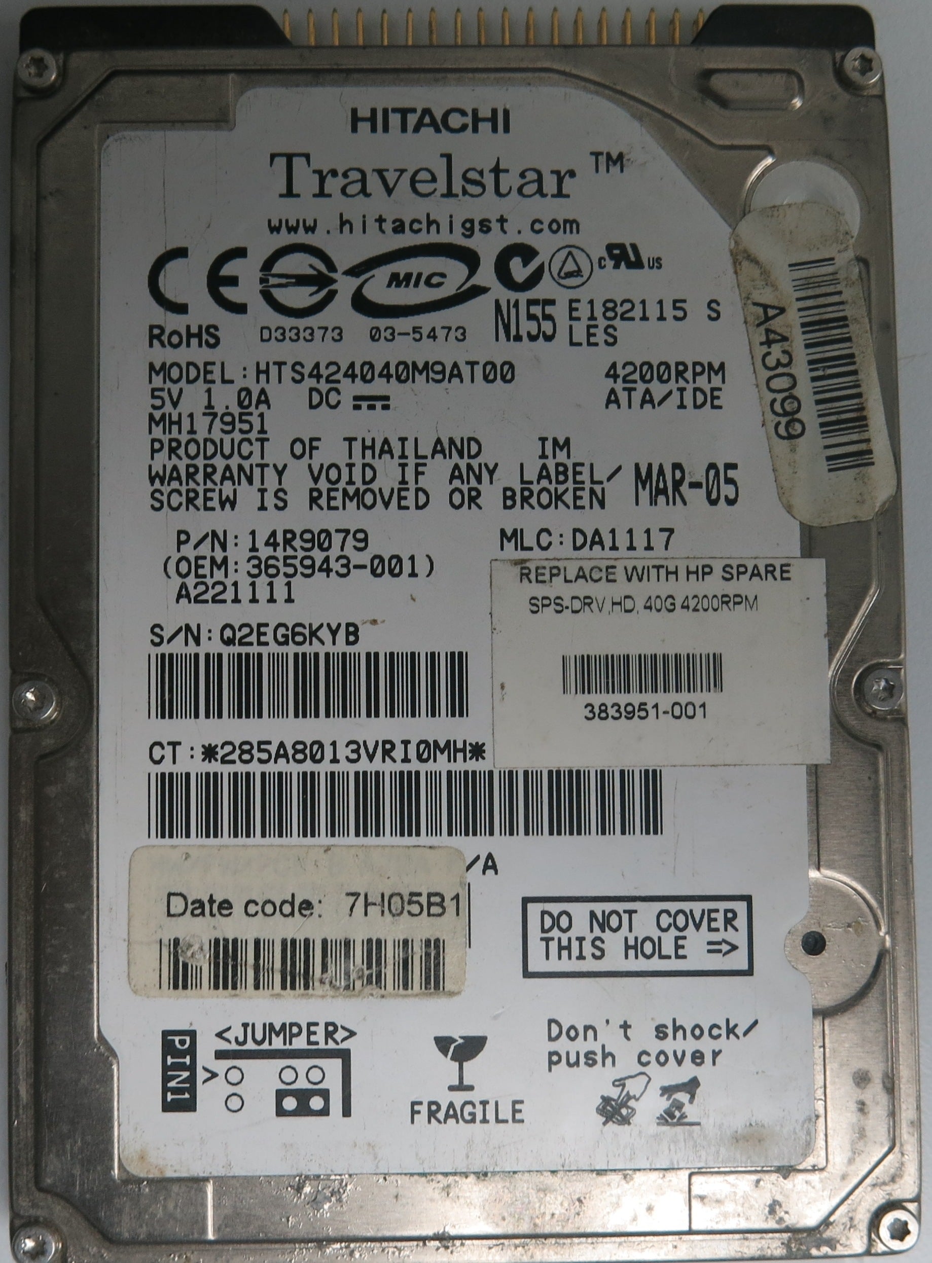 HTS424040M9AT00, P/N: 14R9079, MLC: DA1117