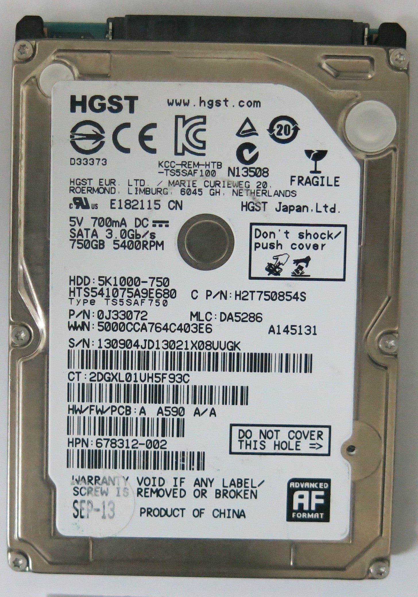 HTS541075A9E680 PCB 220 0A90351 01 750GB