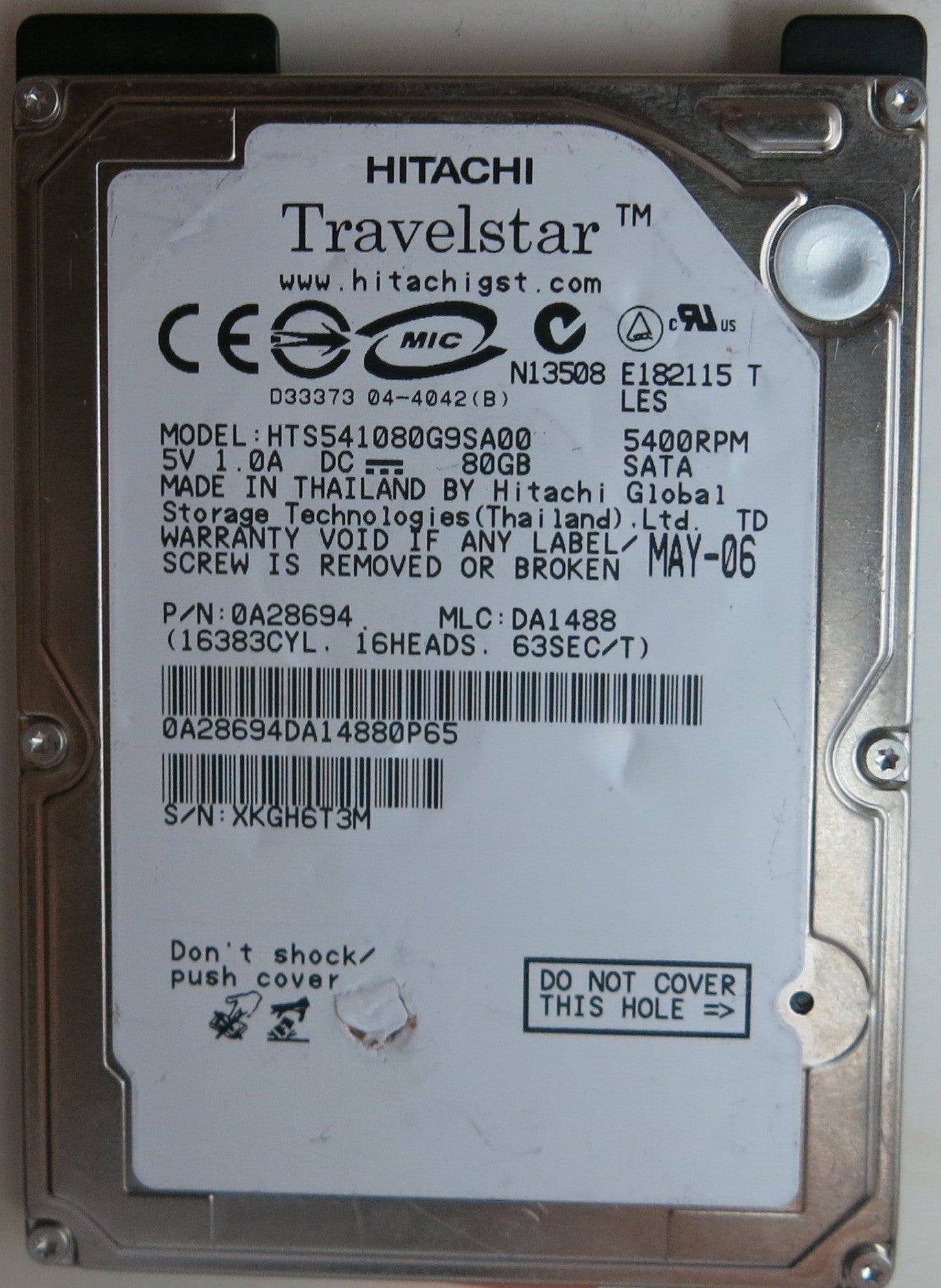 HTS541080G9SA00, PN 0A28694, MLC  DA1488, 320 0A25182 01 PCB