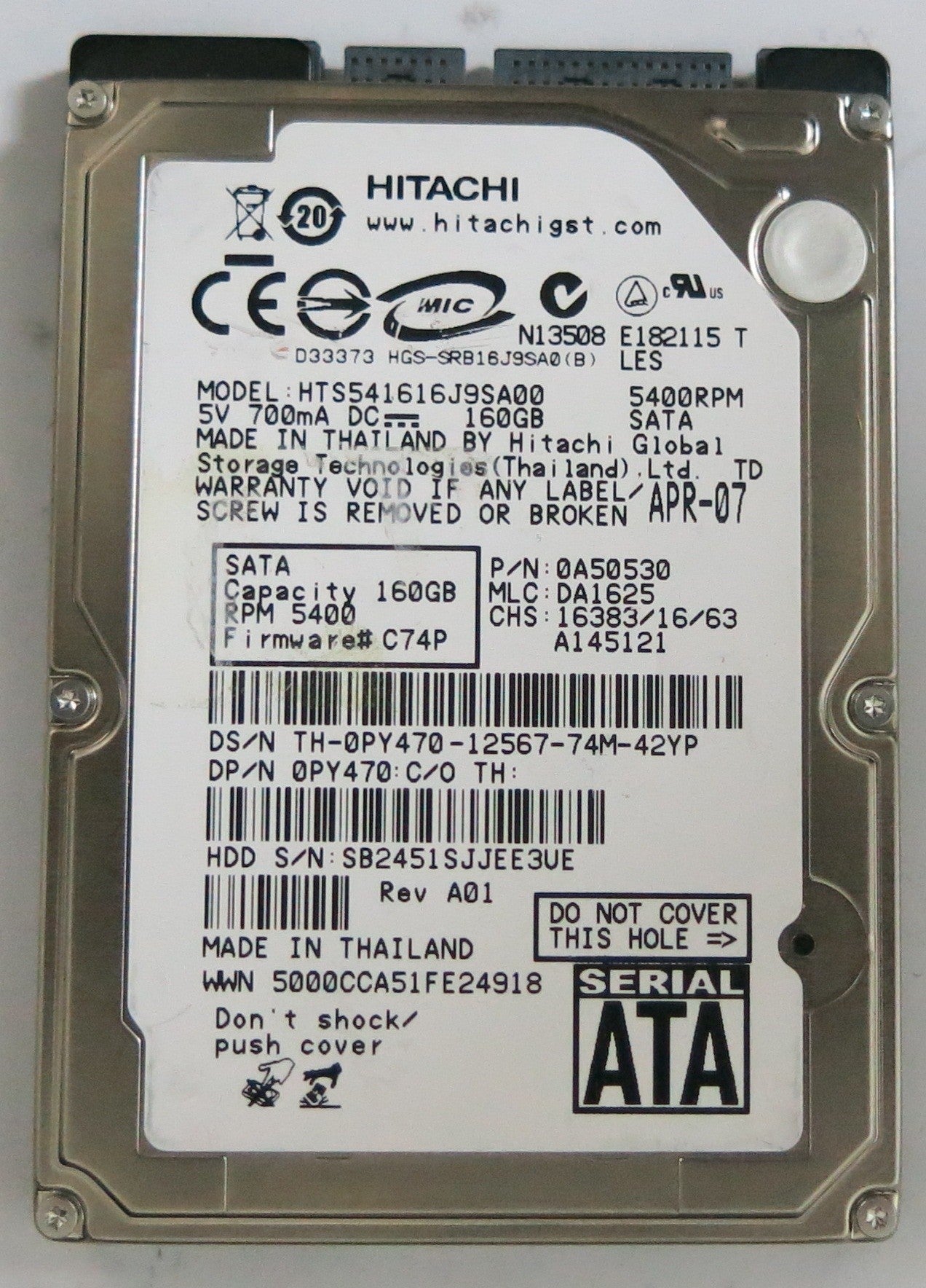 HTS541616J9SA00 PCB 220 0A28613 01 160GB