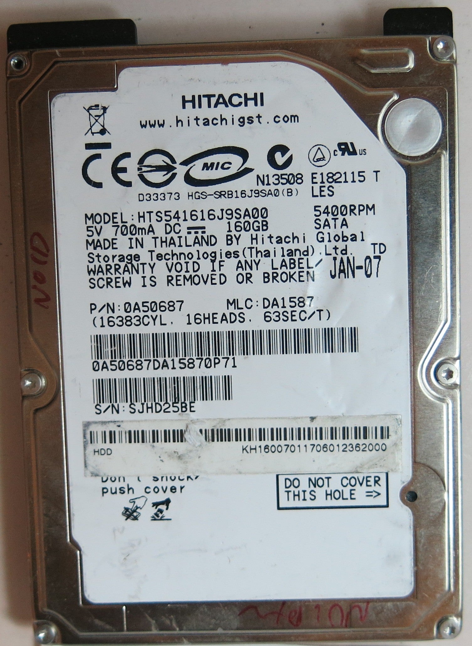 HTS541616J9SA00, PN 0A50687, MLC DA1587 220 0A28613 01 PCB