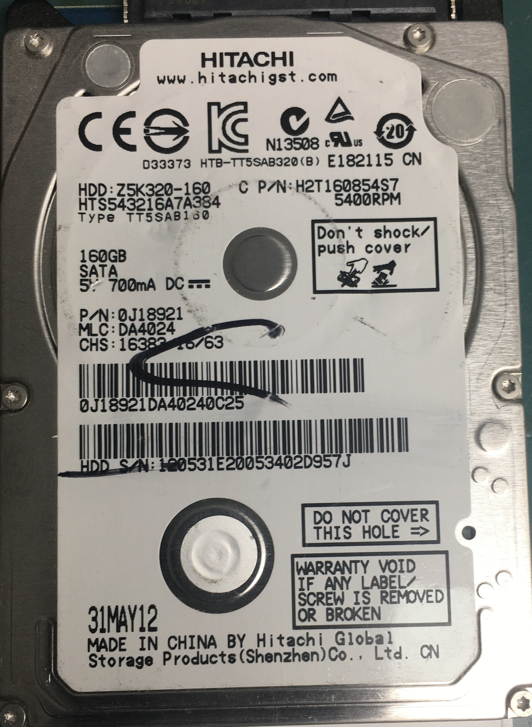 HTS543216A7A384, P/N 0J18921, MLC  DA4024 160GB 2.5
